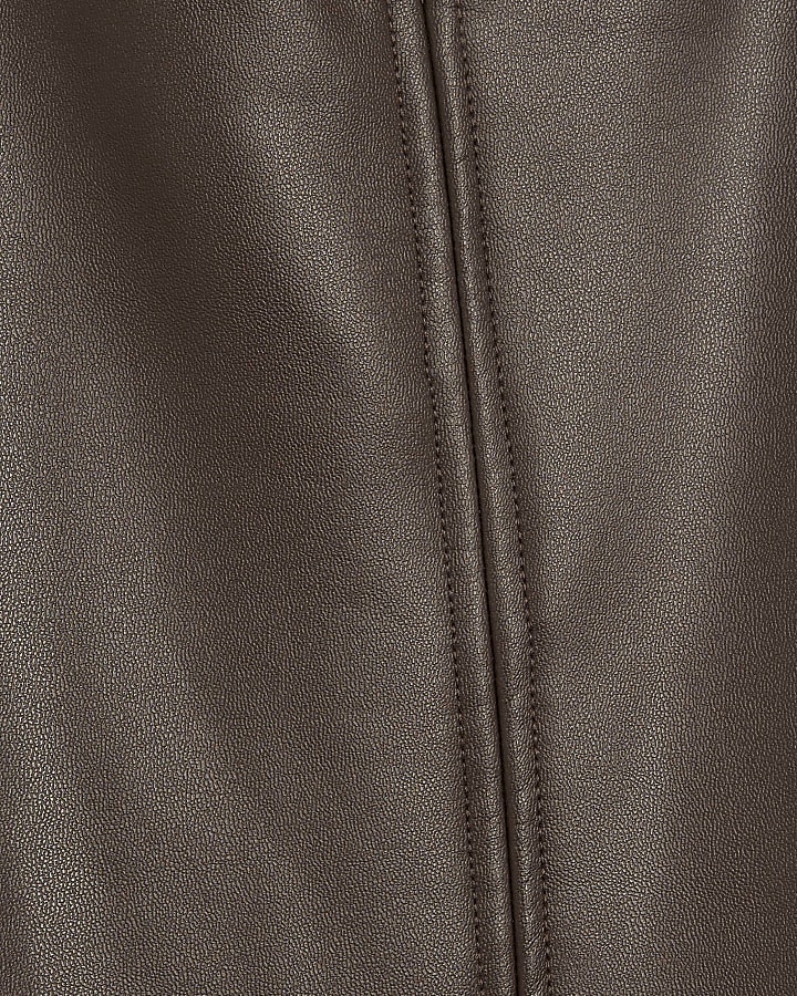 Brown High Waisted Faux Leather Leggings