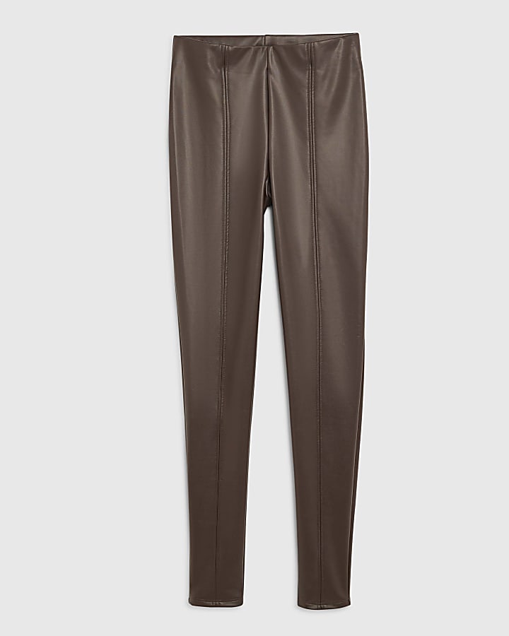 Brown High Waisted Faux Leather Leggings