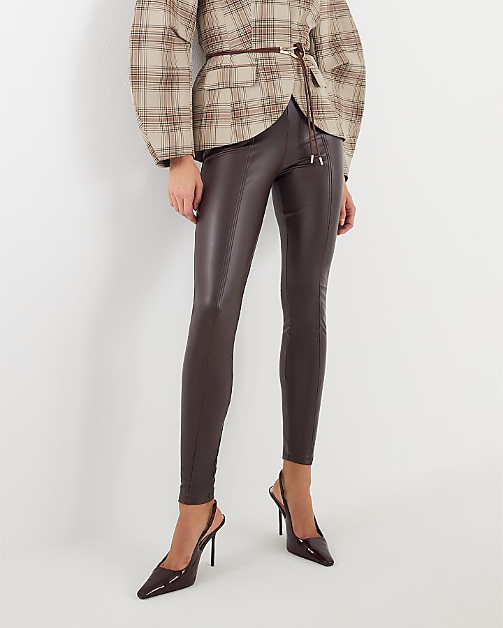 Brown High Waisted Faux Leather Leggings