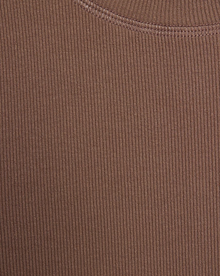 Beige Long Sleeve Ribbed Midi Dress