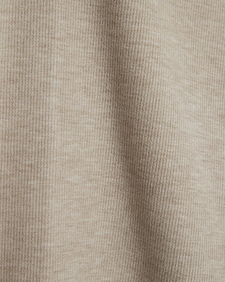 Beige Long Sleeve Brushed High Neck Top