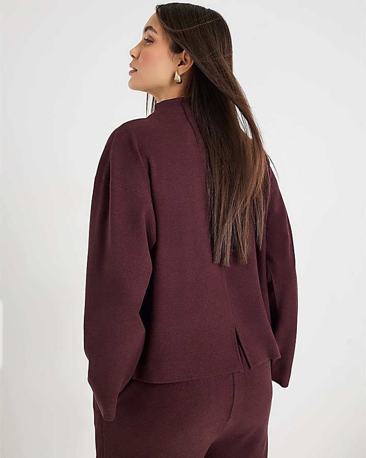 Brown Brushed Cotton Long Sleeve Top