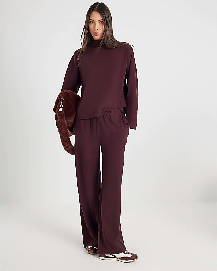 Brown Brushed Cotton Long Sleeve Top
