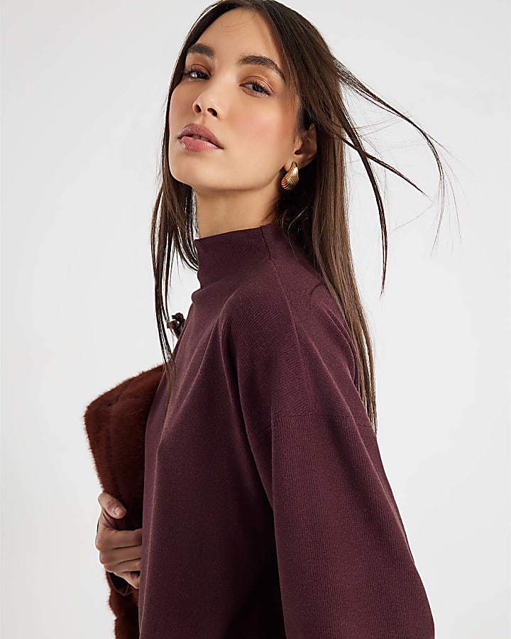 Brown Brushed Cotton Long Sleeve Top