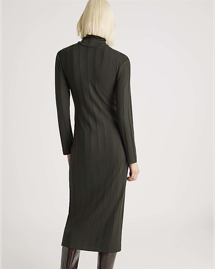 Green Cosy Wide Rib Midi Dress