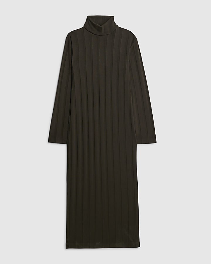 Green Cosy Wide Rib Midi Dress