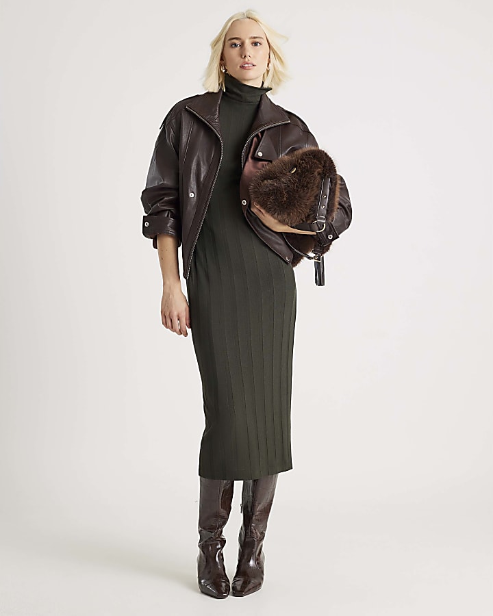 Green Cosy Wide Rib Midi Dress