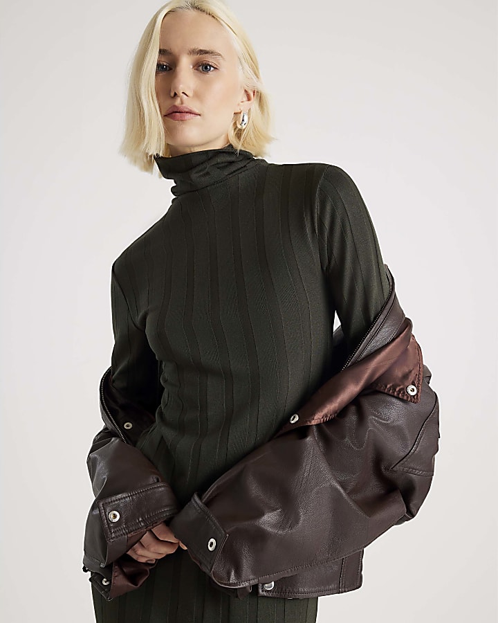 Green Cosy Wide Rib Midi Dress