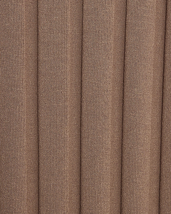 Beige Cosy Wide Rib Midi Dress