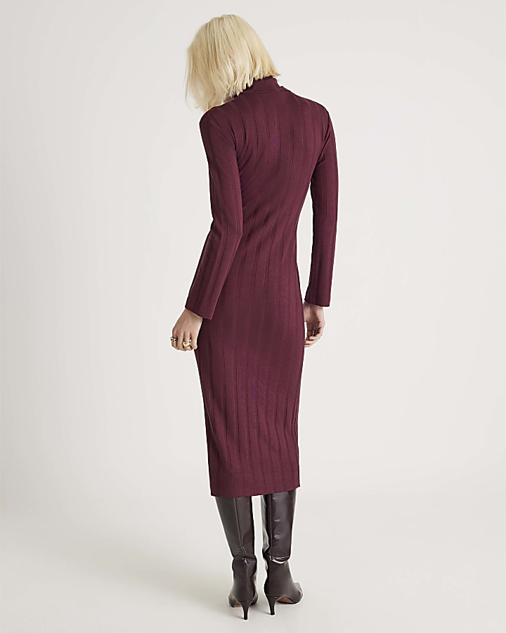 Red Cosy Wide Rib Midi Dress