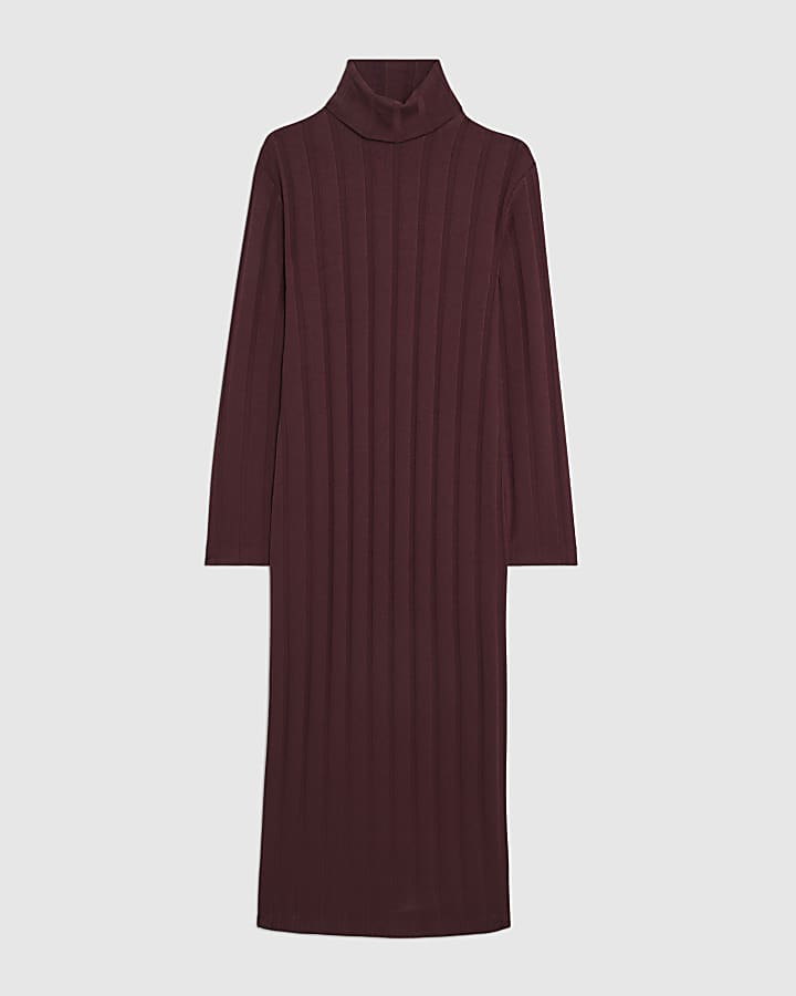 Red Cosy Wide Rib Midi Dress
