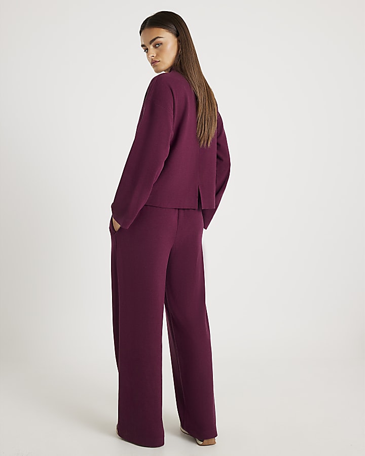 Red Brushed Cotton Wide Leg Trousers