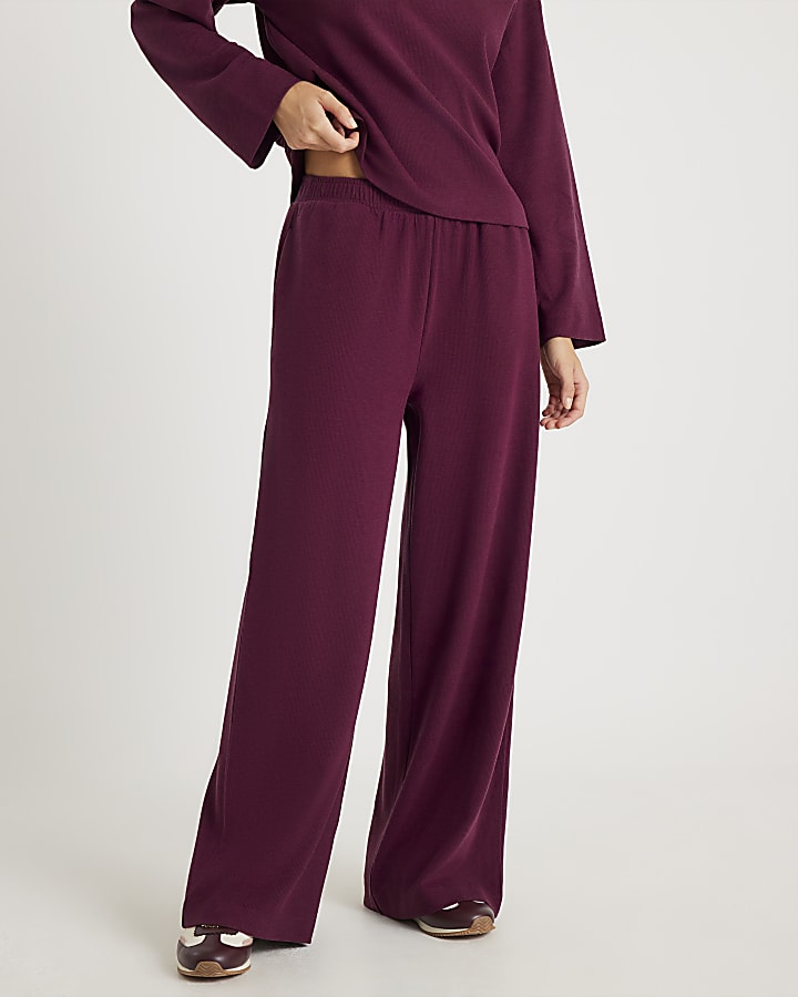 Red Brushed Cotton Wide Leg Trousers