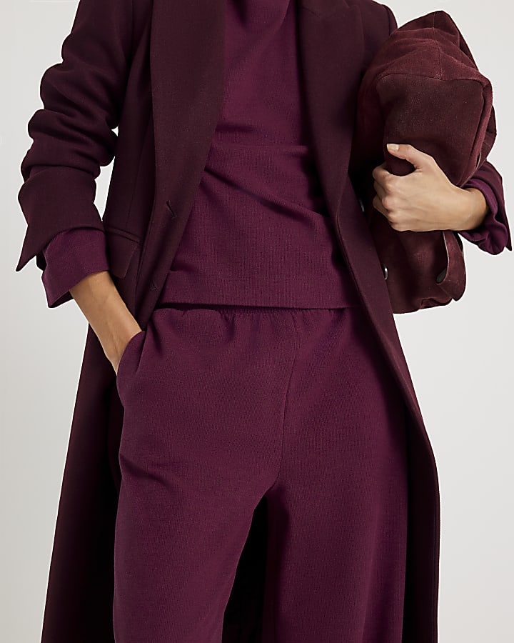 Red Brushed Cotton Wide Leg Trousers