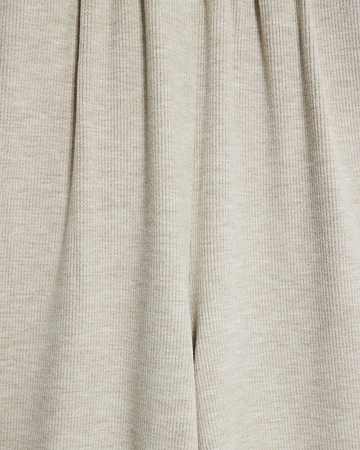 Beige Brushed Wide Leg Trousers