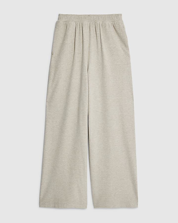 Beige Brushed Wide Leg Trousers