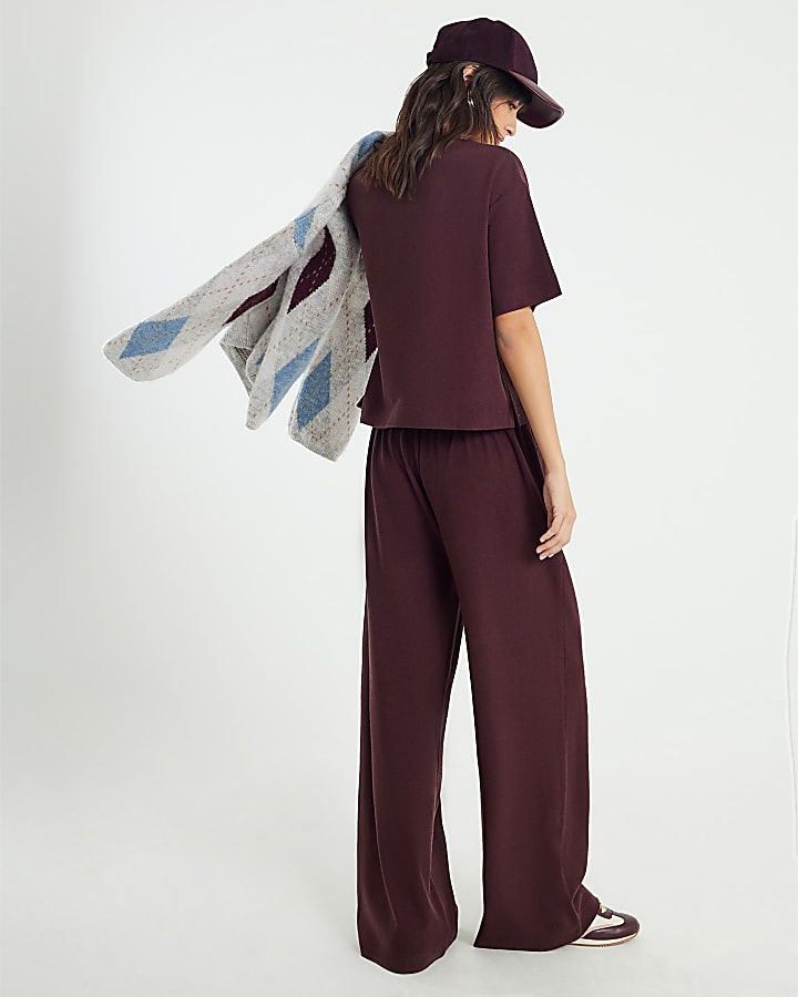 Brown Brushed Wide Leg Trousers