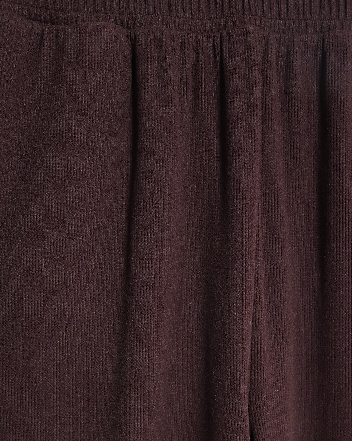 Brown Brushed Wide Leg Trousers