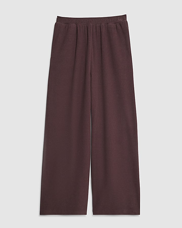 Brown Brushed Wide Leg Trousers