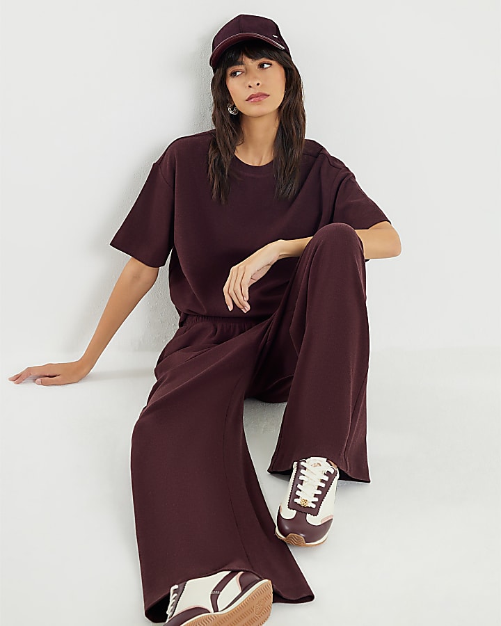 Brown Brushed Wide Leg Trousers