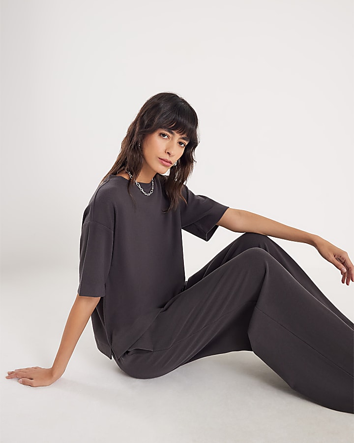 Grey Cosy Wide Leg Trousers