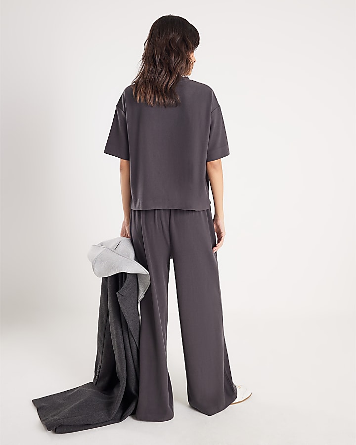 Grey Cosy Wide Leg Trousers