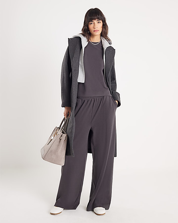 Grey Cosy Wide Leg Trousers