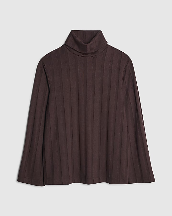 Brown Long Sleeve Cosy Wide Ribbed Top
