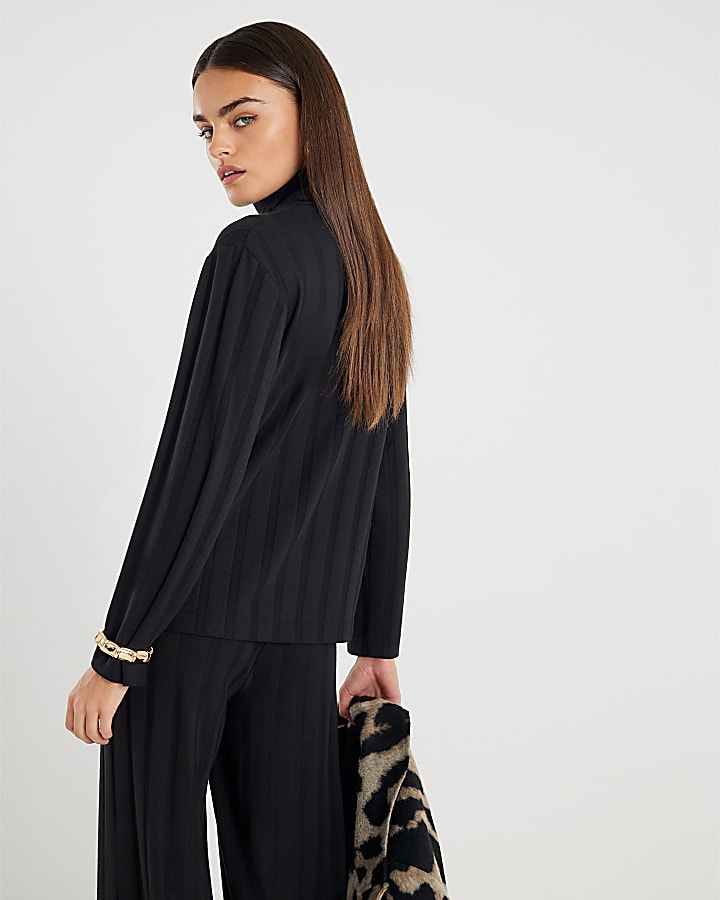 Black Long Sleeve Cosy Wide Ribbed Top