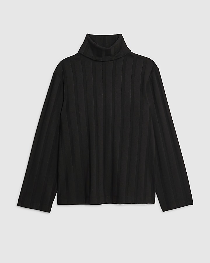 Black Long Sleeve Cosy Wide Ribbed Top