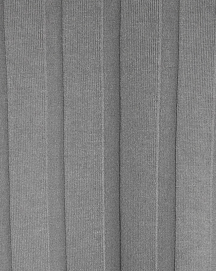 Grey Long Sleeve Wide Ribbed Top