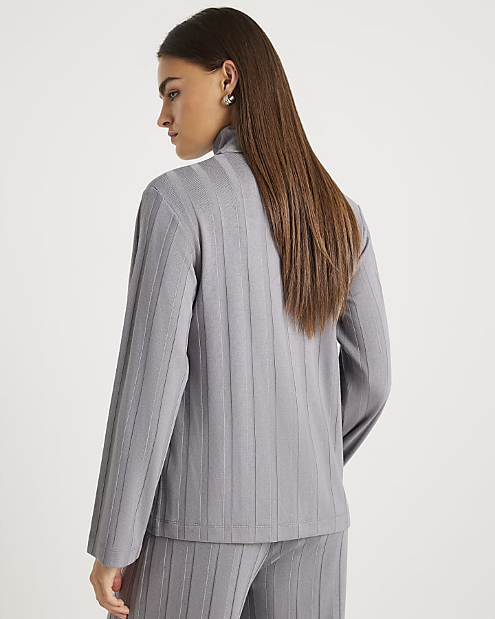 Grey Long Sleeve Wide Ribbed Top