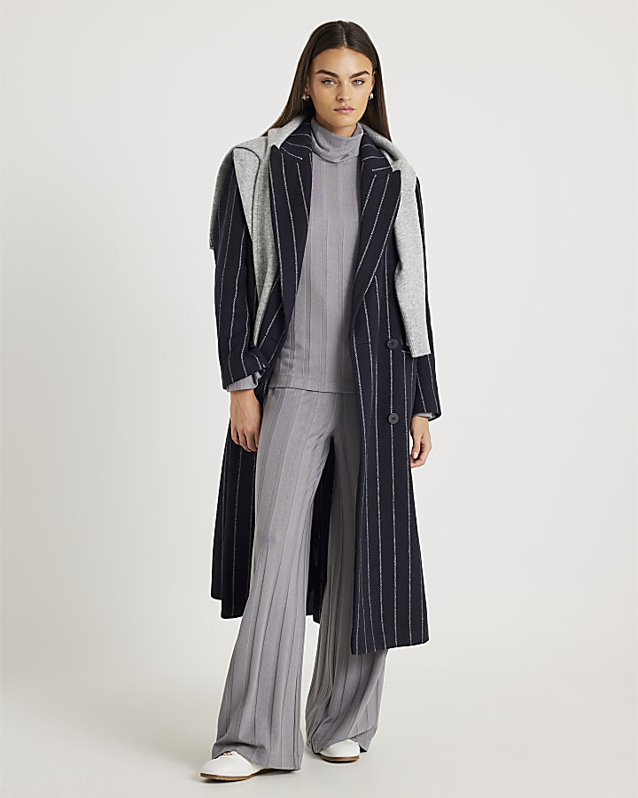 Grey Long Sleeve Wide Ribbed Top