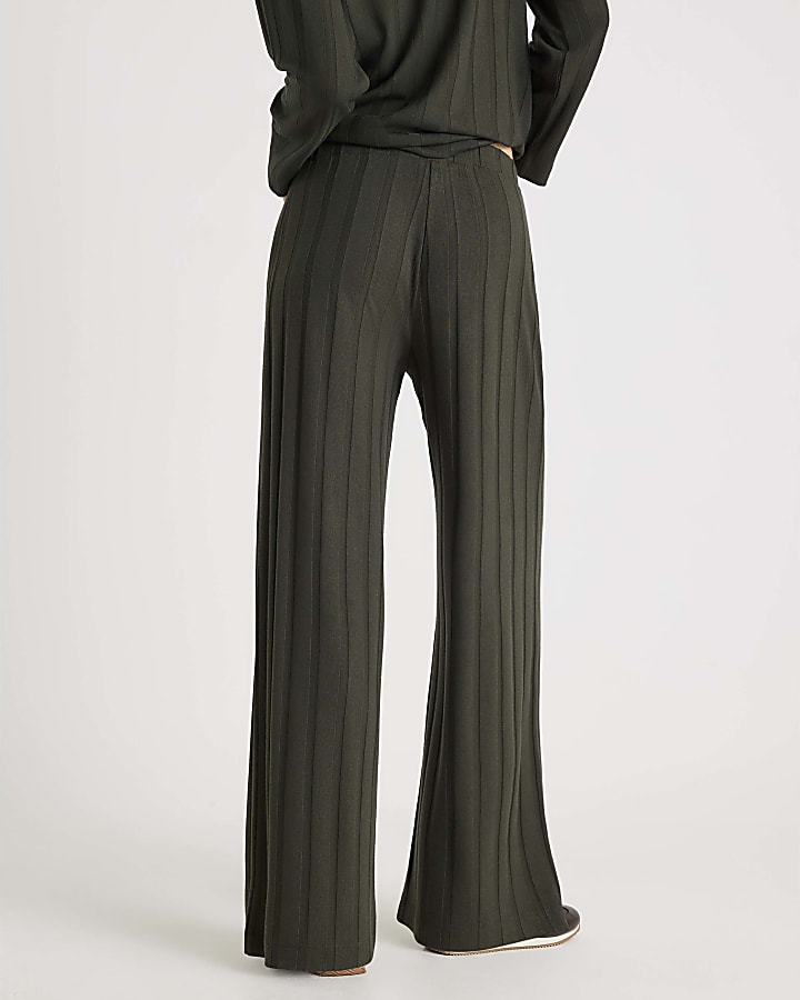 Green Wide Ribbed Trousers
