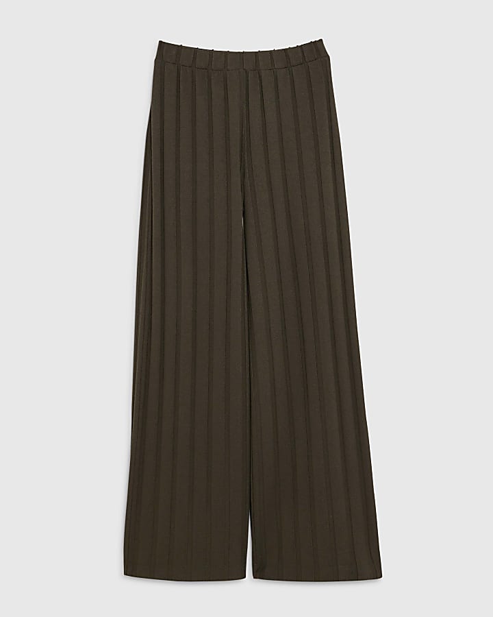 Green Wide Ribbed Trousers