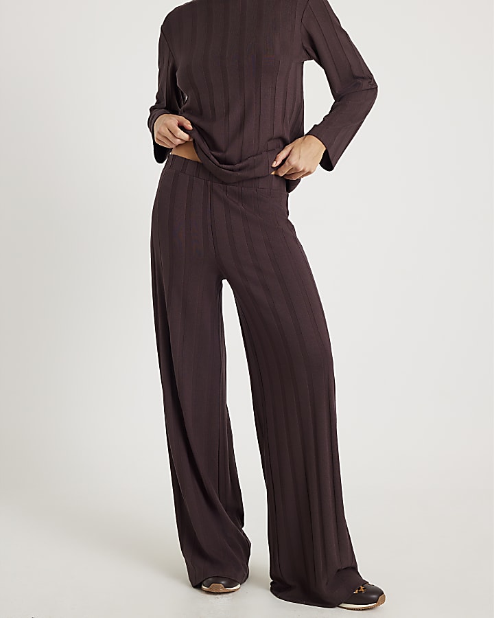 Brown Cosy Wide Ribbed Trousers