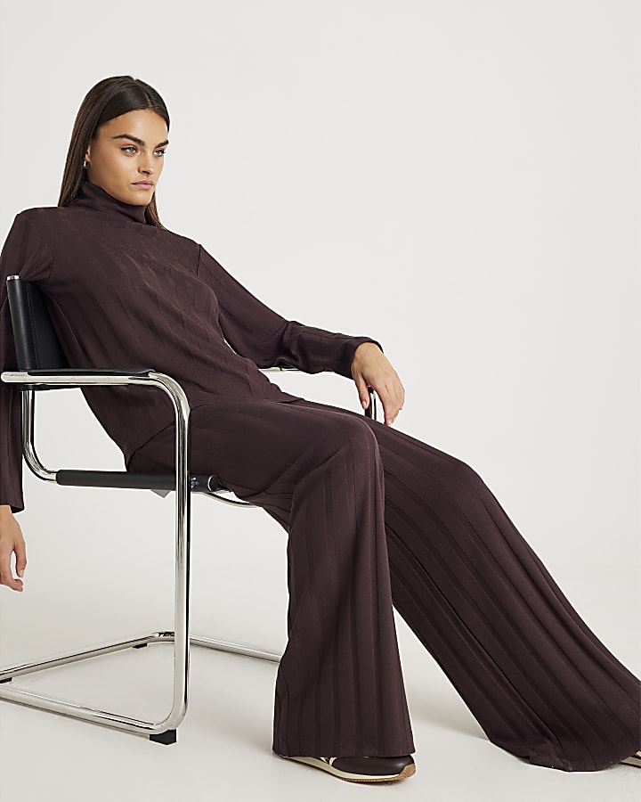 Brown Cosy Wide Ribbed Trousers