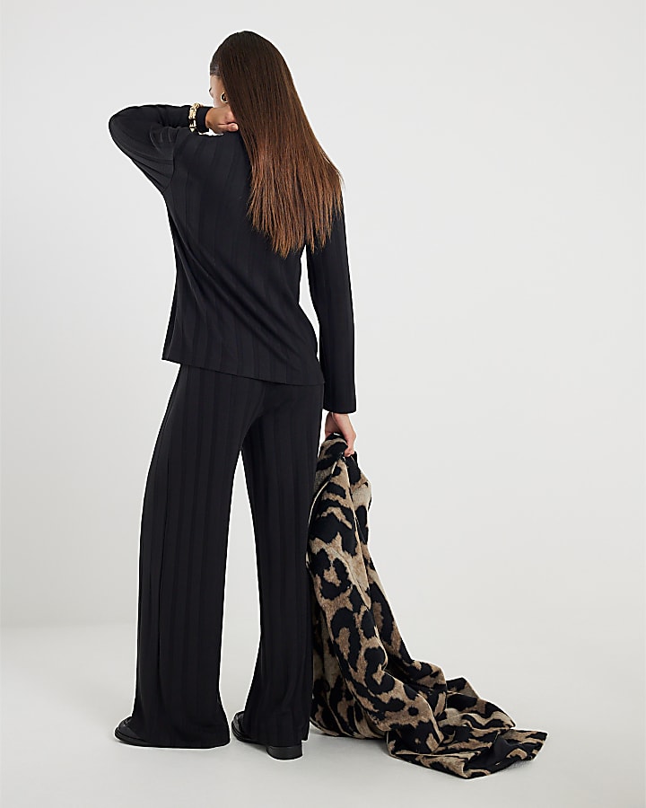 Black Wide Ribbed Trousers