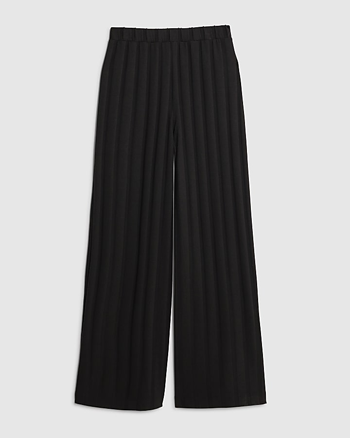Black Wide Ribbed Trousers