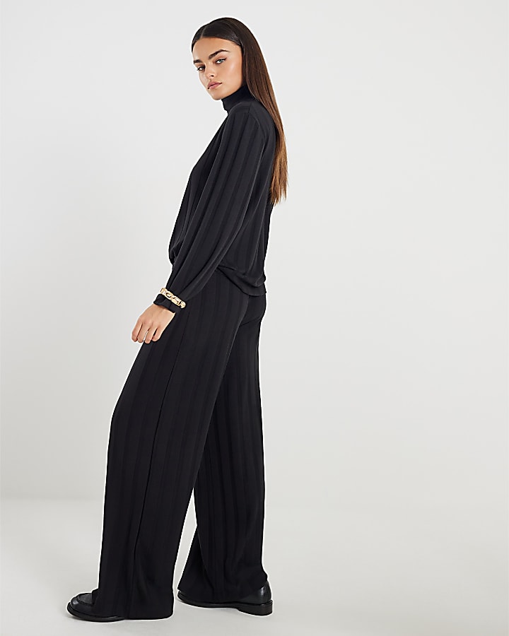 Black Wide Ribbed Trousers