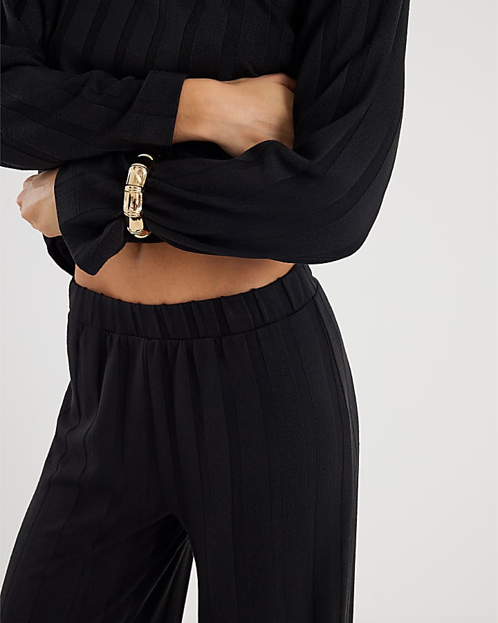Black Wide Ribbed Trousers