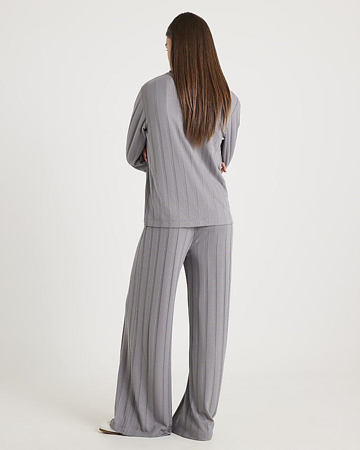 Grey Cosy Wide Ribbed Trousers