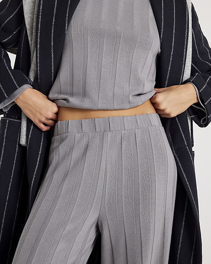 Grey Cosy Wide Ribbed Trousers