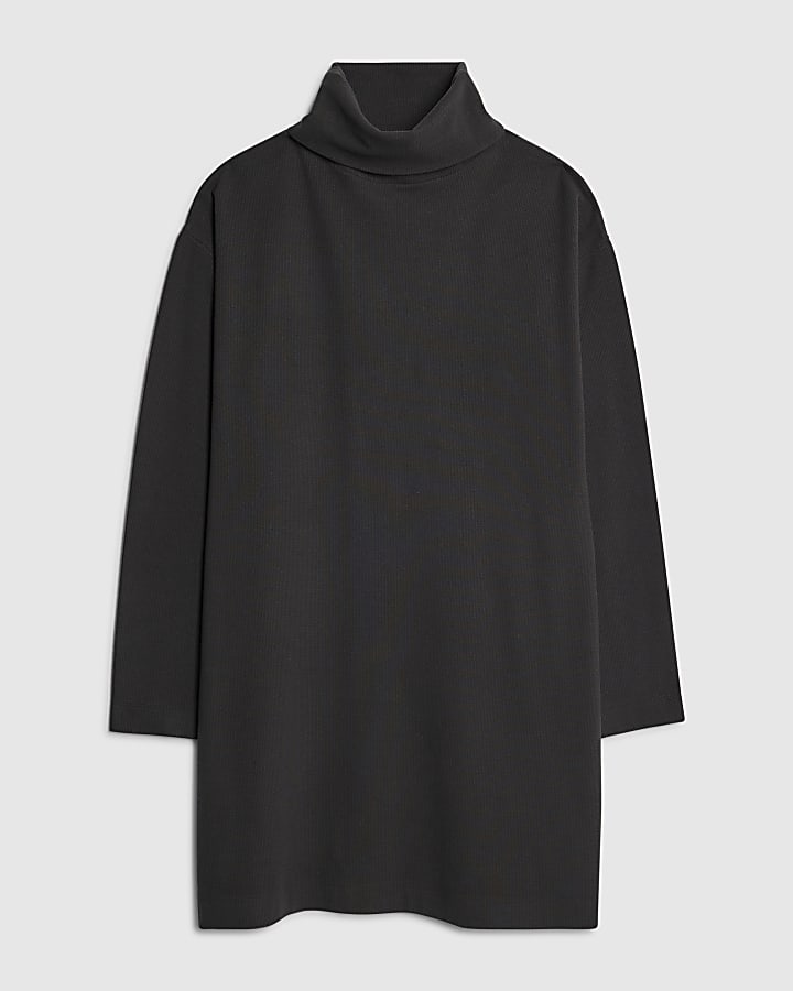 Grey Cosy Long Sleeve High Neck Mini Dress