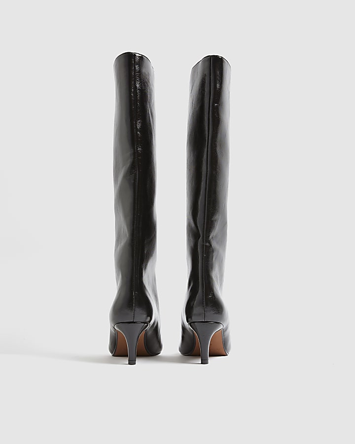 Black High Shine High Leg Boots