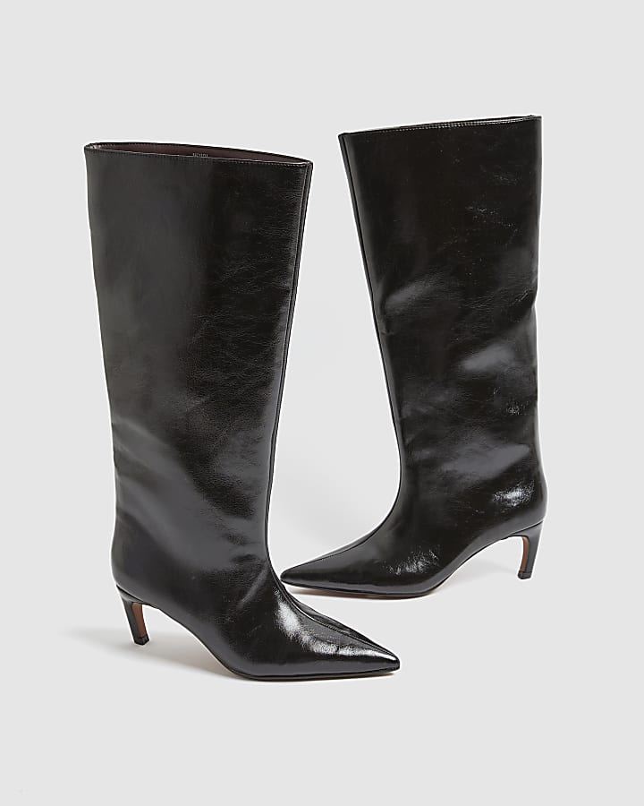 Black High Shine High Leg Boots