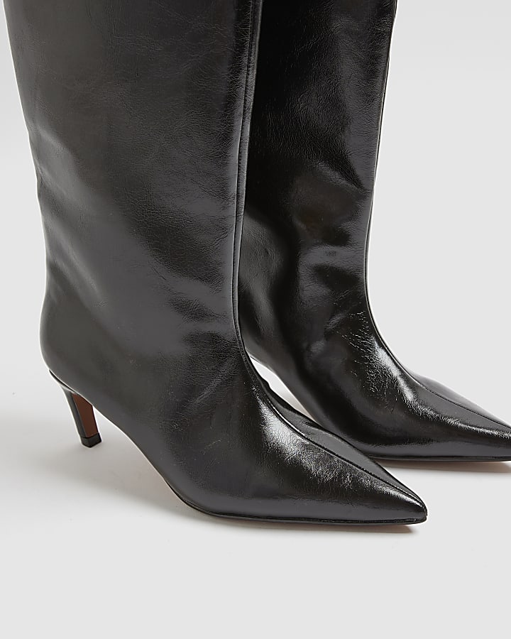 Black High Shine High Leg Boots