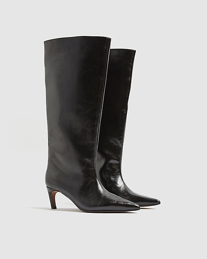 Black High Shine High Leg Boots