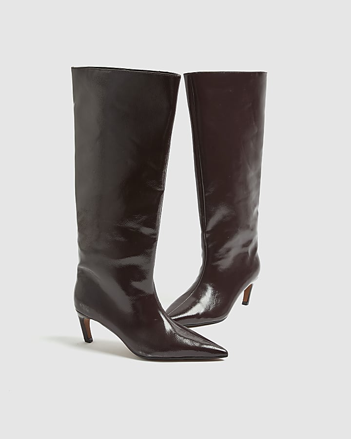 Red High Shine High Leg Boots