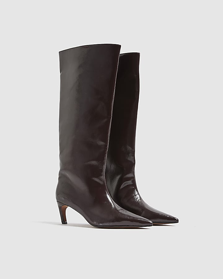 Red High Shine High Leg Boots